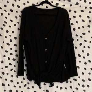 NWOT Black Waffle-Knit Tie Front Top